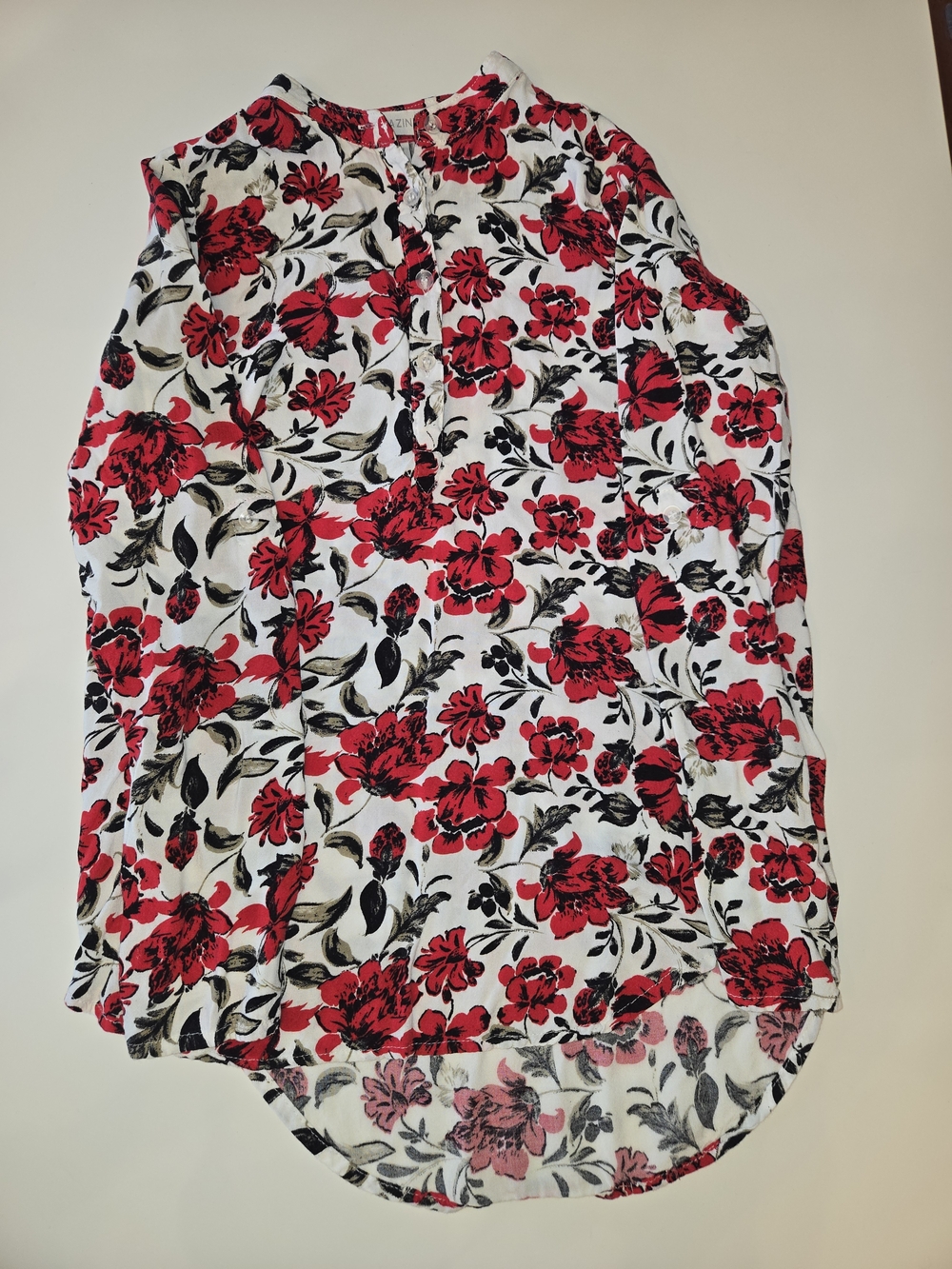 Floral Red and Black Print Long Sleeve Women's Blouse